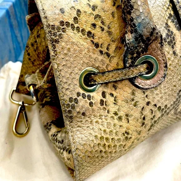 Jimmy Choo Rosalie Python-Embossed Handbag Tan Snake Print Satchel - Picture 3 of 15